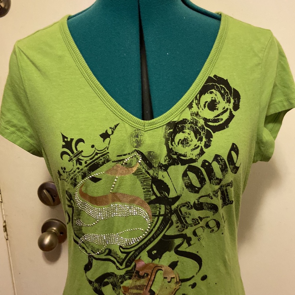 Vintage JR’s South Pole T-Shirt size l short sleeve Green sparkly design front - Picture 2 of 8